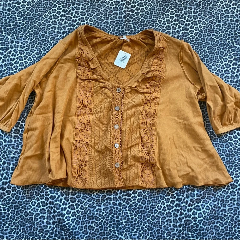 Free People Mae Top Relaxed Crochet Russet Orange Size Small NWT